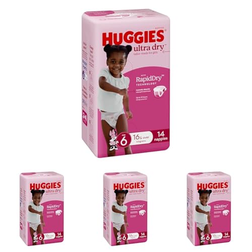 Huggies Ultra Dry Nappies Girls Size 6 (16kg+) 14 Count (Pack of 4)