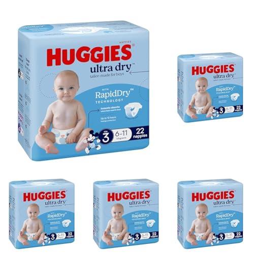 Huggies Ultra Dry Nappies Boy Size 3 (6-11kg) 22 Count (Pack of 5)