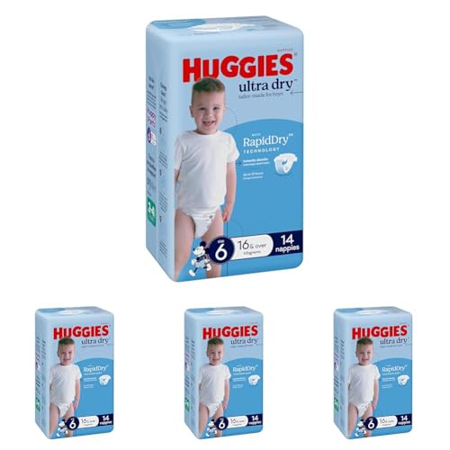 Huggies Ultra Dry Nappies Boys Size 6 (16kg+) 14 Count (Pack of 4)