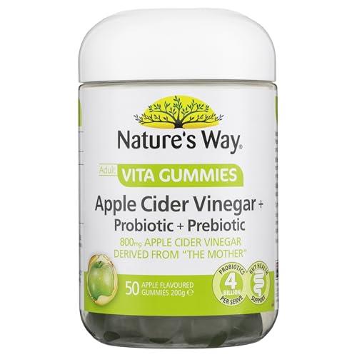 Nature's Way Adult Apple Cider Vinegar Plus Probiotic Plus Prebiotic Vita 50 Gummies, Apple Cider Vinegar Gummies for Adults, Nature's Way Vita Gummies, 50 Count, Probiotic & Prebiotic, Gut Health & Digestive Wellness, 5g Inulin, No Added Sugar, Daily Supplement