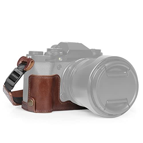 MegaGear Ever Ready Genuine Leather Half Camera Case Compatible with Fujifilm X-T5 - Brown