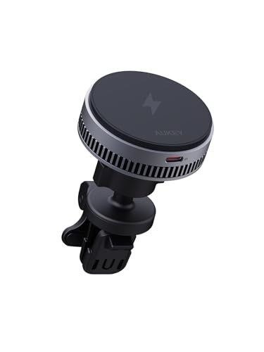 AUKEY HD-MC13A MagFusion Dash Pro Qi2 Magnetic Wireless Car Charger, 15W Fast Charging Phone Mount with Active Cooling Fan, MagSafe Compatible for iPhone 17/16/15/14/13/12 Series & Qi2 Devices