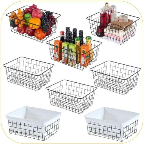 OLABIX Freezer Organizer Bins (28x22x12cm) Metal Pantry Chest Baskets. Home, Garage & Kitchen Organiser. Fridge Food, Vegetable, Fruit & Bottle Storage, Laundry Wire Basket.