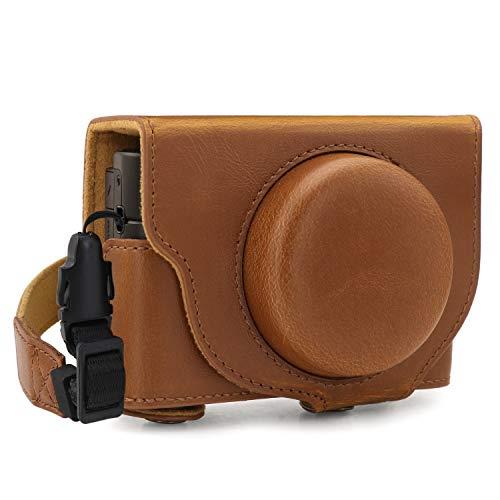 MegaGear Ever Ready Leather Camera Case Compatible with Sony Cyber-Shot DSC-RX100 VII - Light Brown - L Brown