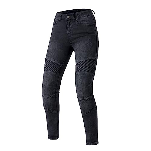 OZONE MOTO Agness II Lady Motorcycle Jeans for Women Durable Materials Knee Protectors Aramid Fibre Inserts Slim Fit, Washed Black, 30W x 28L