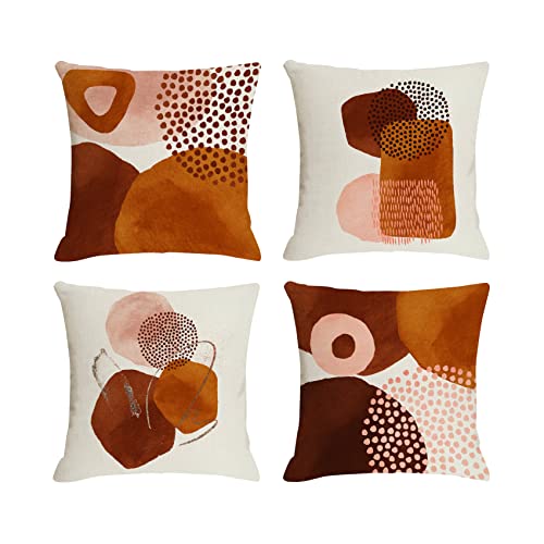 Jartinle Burnt Orange Abstract Throw Pillow Covers 20x20 Set of 4 Boho Geometric Pillow Covers Accent Minimalist for Couch Outdoor Decor