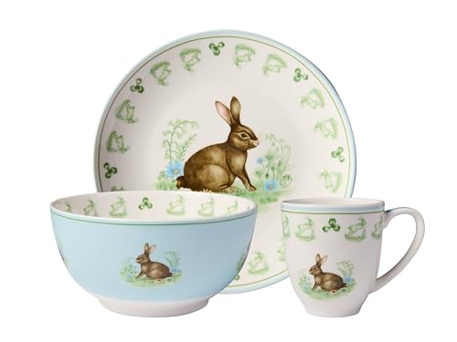 Maxwell & Williams Clover and Cottontail Children's Bunny 3-Piece Dinner Set (Gift Boxed)