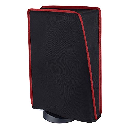 PlayVital Black Nylon Dust Cover for ps5, Soft Neat Lining Dust Guard for ps5 Console, Anti Scratch Waterproof Cover Sleeve for ps5 Console Digital Edition & Disc Edition - Red Trim