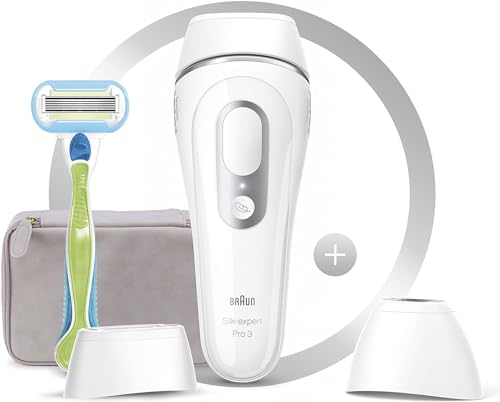 Braun IPL Silk-Expert Pro 3 PL3133, Visible Hair Removal Featuring Pouch, Precision Head and Venus Razor, Alternative for Laser Hair Removal, Gifts for Women White/Silver