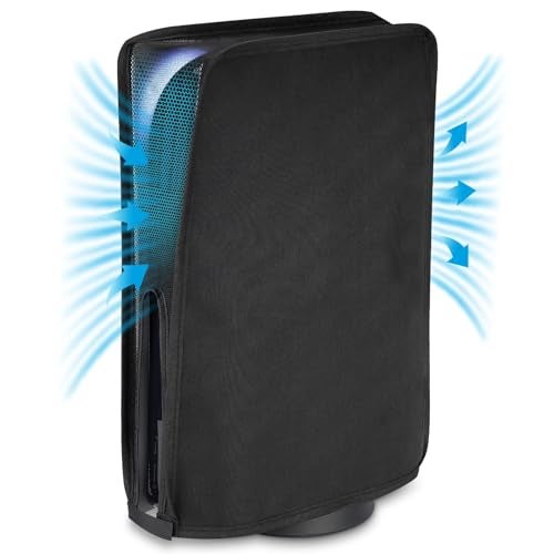 PlayVital Nylon Mesh Dust Cover for ps5, Soft Neat Lining Dust Guard for ps5 Console, Anti Scratch Breathable Cover Sleeve for ps5 Console Digital Edition & Disc Edition - Black