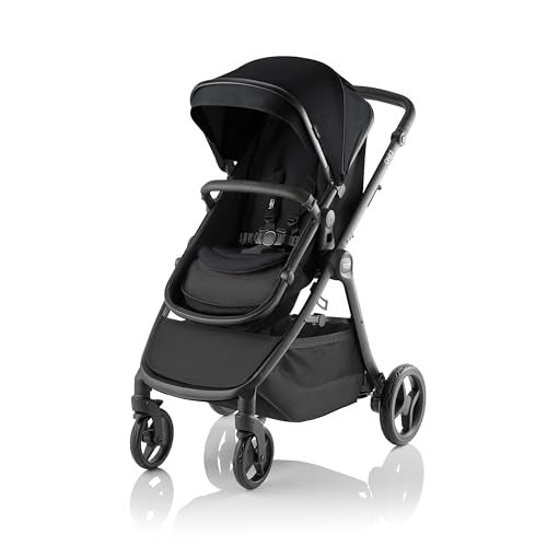 Britax One2 Stroller Raven Black Melange (36995), Convertible Single to Double Stroller, Reversible Seat, Bassinet to Toddler Seat, Travel System Compatible