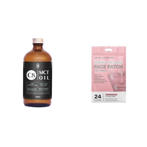 Coconut Magic C8 MCT Oil 480 ml & Skin Control Wrinkle Reverse Face Patch with Retinol (24 Pack) Hydating Bundle