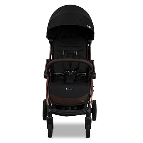 Leclercbaby Influencer XL Stroller, Newborn to 5 Years, Black and Brown | One-Touch Auto-Folding 8.2kg Lightweight Pram with All-Terrain Wheels, Suspension and UPF 50+ Water-Repellent Canopy