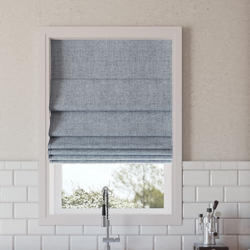 Sun Zero Seraphina Textured 100% Total Blackout Cordless Roman Shade, Blue, 23" W x 64" H