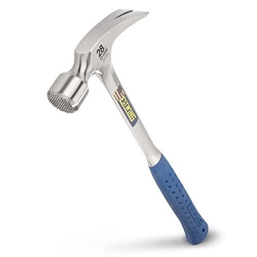 Estwing Framing Hammer - 28 oz Long Handle Straight Rip Claw with Milled Face & Shock Reduction Grip - E3-28SM