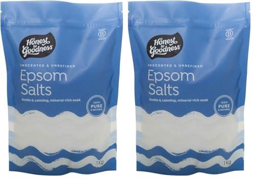Honest to Goodness, Natural Epsom Salts, 1KG - Sustainably extracted from natural deposits in Germany, 100% Natural therapeutic properties. Dissolves Easily. (Pack of 2)
