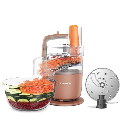Kenwood MultiPro Go FDP22.​130RD, Food Processor for Chopping, Slicing, Grating, Pureeing and Kneading Dough, with Express Serve, 1.3L Bowl, Knife Blade, 4mm Slicing/Grating Disk, 650W, Clay Red