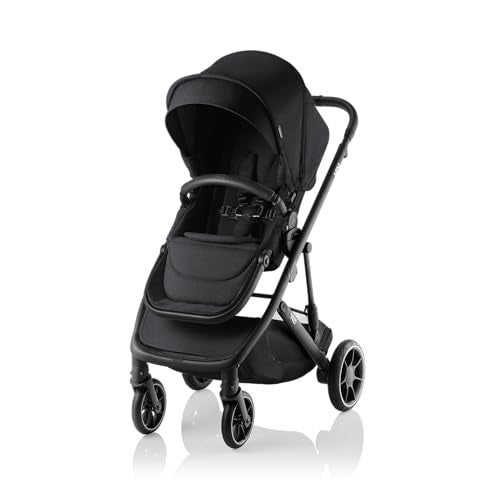 Britax Mini Stroller Raven Black 36992, Bassinet Compatible, Travel System Compatible, XL UPF50+ Extendable Canopy, XL Easy Access Basket, Buggy Board Compatible, Self Standing Fold