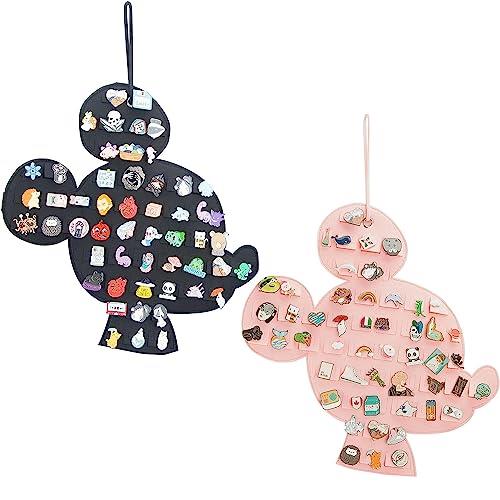 JOYMOMO Hanging Brooch Pin Organizer Enamel Pin Display Cute Cartoon Shape Brooch Pin Display Storage Holder for Brooch Pin(Without Accessories) (black+pink)