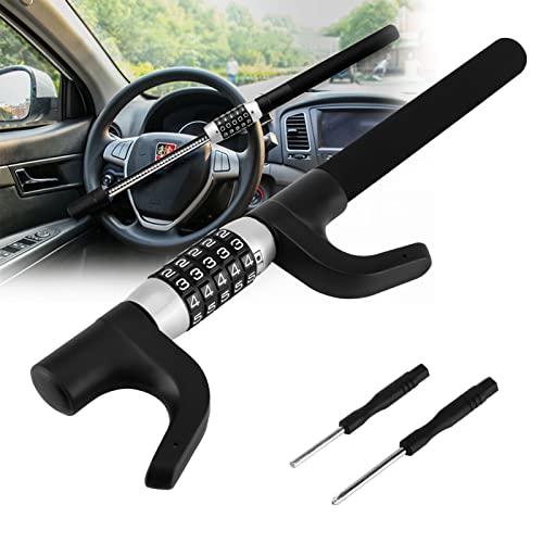 Beedove Steering Wheel Lock, Keyless Password 5 Coded Combination Lock, Heavy-Duty Protective Retractable Universal Model for Cars, SUVs, Vans, Trucks