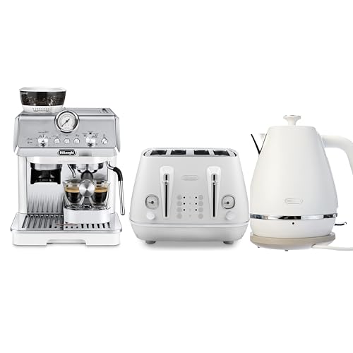 De'Longhi Distinta Moments & La Specialista Arte Breakfast Collection, Set Includes, La Specialista Arte Manual Coffee Machine, 4 Slice Toaster, Electric Kettle, White