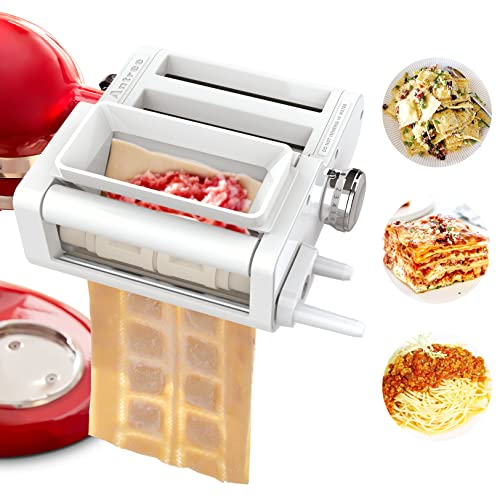 ANTREE 3-in-1 Pasta Attachment & Ravioli Attachment for KitchenAid Stand Mixers, Pasta Maker Assecories Included Pasta Sheet Roller, Spaghetti Cutter and Ravioli Maker Attachment
