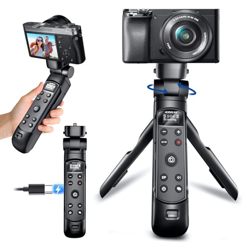 for Sony Vlog Shooting Grip Tripod with OLED Screen & Rechargeable | Wireless Camera Remote - Zoom/Focus Control for ZV-1, ZV-E10,ZV-1F, A6100, A6400, A6700,A7IV,RX100 VII,A9,A9 II,FX3 (Black)