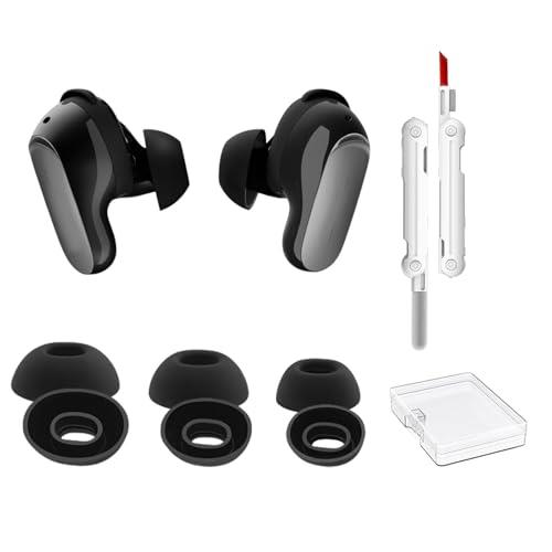 3 Pairs Silicone Earbuds Tips for Bose QuietComfort Earbuds II（2022/2023） Silicone Ear Tips with Cleaner kit for Bose QuietComfort Earbuds II Earbuds, Premium Eartips,Secure Fit(Black/SML)