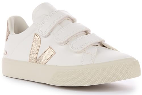 Veja Recife Chromefree Men's Leather Trainers, Stylish Triple-Strap Design for Men, White Bronze, 12