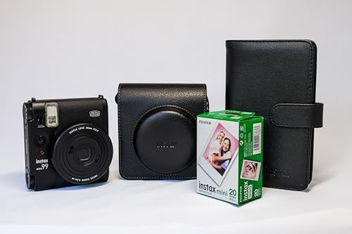 Instax Fujifilm Mini 99 Instant Camera, Black Bundle with Case, Album, and White 20 Pack Film