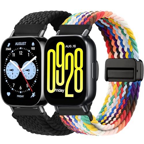 2 Pack Braided Watch Band Compatible with Xiaomi Redmi Watch 5 Active/5 Lite/S4/Garmin Venu 4 45mm/3 45mm/Venu 2/Forerunner 265/255/Amazfit Helio/Bip 6/Bip 5/Balance 2, 22mm Quick Release Nylon Strap