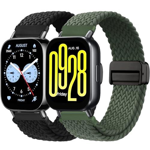 2 Pack Braided Watch Band Compatible with Xiaomi Redmi Watch 5 Active/5 Lite/S4/Garmin Venu 4 45mm/3 45mm/Venu 2/Forerunner 265/255/Amazfit Helio/Bip 6/Bip 5/Balance 2, 22mm Quick Release Nylon Strap