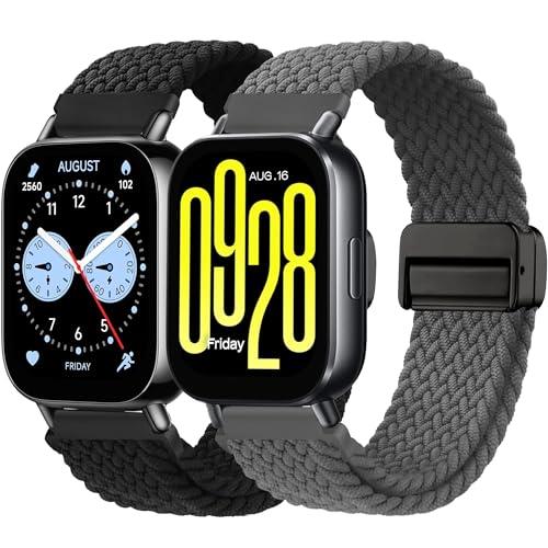 2 Pack Braided Watch Band Compatible with Xiaomi Redmi Watch 5 Active/5 Lite/S4/Garmin Venu 4 45mm/3 45mm/Venu 2/Forerunner 265/255/Amazfit Helio/Bip 6/Bip 5/Balance 2, 22mm Quick Release Nylon Strap