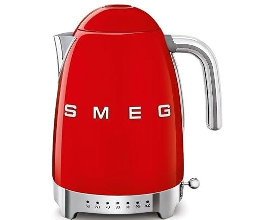 SMEG KLF04 Variable Temperature Kettle 1.7L, 7 Temperature Settings, 2400W Fast Boil, Keep Warm Function, Cordless Electric Kettle - Red