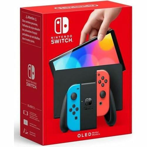 Nintendo Switch (OLED model) with Neon Red & Neon Blue Joy-Con
