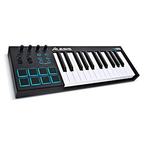 Alesis V25 - 25-Key USB MIDI Keyboard Controller with Backlit Pads, 4 Assignable Knobs and Buttons, Plus a Professional Software Suite
