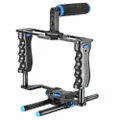 NEEWER Camera Video Cage Film Movie Making Kit, Aluminum Alloy with Top Handle, Dual Hand Grip, Two 15mm Rods, Compatible with Canon Sony Fujifilm Nikon DSLR Camera and Camcorder (Black + Blue)