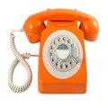 GPO 746 Rotary 1970s-style Retro Landline Phone - Curly Cord, Authentic Bell Ring - Orange