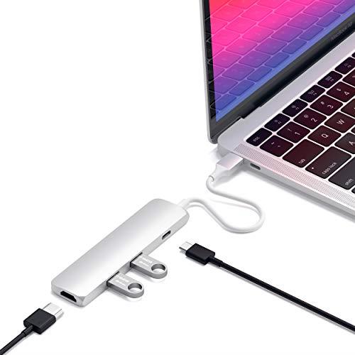 Satechi Slim Type-C Multi-Port Adapter with USB-C Pass-Through, 4K HDMI, USB 3.0 - for M2/ M1 MacBook Pro/Air, M2/ M1 iPad Pro/Air, M2 Mac Mini, iMac M1 (Silver)