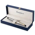 Waterman Expert Fountain Pen, Stainless Steel with 23k Gold Trim, Medium Nib with Blue Ink Cartridge, Gift Box
