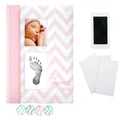 Pearhead Baby Memory Book with Ink Pad, Chevron Pink,3” x 3”