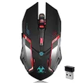 Wireless Gaming Mouse, VEGCOO C8 Silent Click Wireless Rechargeable Mouse with Colorful LED Lights and 2400/1600/1000 DPI 400mah Lithium Battery for Laptop and Computer (C9 Black)