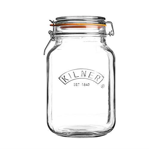 Kilner Square Base Clip Top Jar, 2 Litre Capacity, Clear