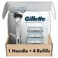 Gillette SkinGuard Men's Razor With Handle + 4 Blade Refills
