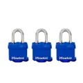 Master Lock 312TRI Laminated Steel Padlocks with Blue Weather Resistant Cover, Blue, 40 mm Size (Pack of 3)