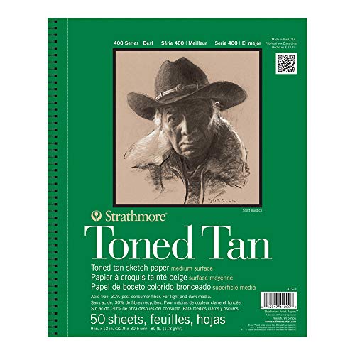 Strathmore 400 Toned 118gsm Paper Spiral Bound Sketchpad, Fine Grain, 9 x 12 in, 50 Sheets, Ideal for Professionals & Students
