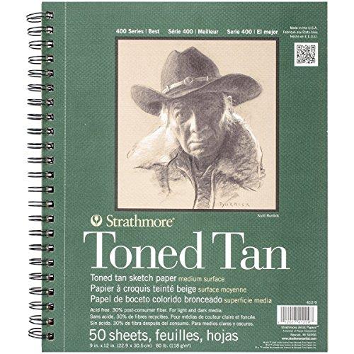 Strathmore 400 Toned 118gsm Paper Spiral Bound Sketchpad, Fine Grain, 9 x 12 in, 50 Sheets, Ideal for Professionals & Students