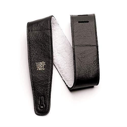 Ernie Ball P04137 Ernie Ball 2.5 inch Adjustable Italian Leather Strap with Fur Padding, Black, Black, 5 cm