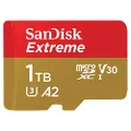 Sandisk Extreme microSDXC, SQXA1 1TB, V30, U3, C10, A2, UHS-I, 160MB/s R, 90MB/s W, 4x6, SD Adaptor, Lifetime Limited, Red/Black (SDSQXA1-1T00-GN6)