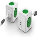 Allocacoc POWERCUBE Extended USB Green-4 Outlets-2 USB 3.0m Cable, 5404GN/AUEUPC